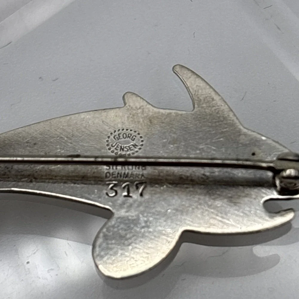 Vintage Georg Jenson Denmark Sterling Silver Dolphin‎ Pair Brooch 5g #317